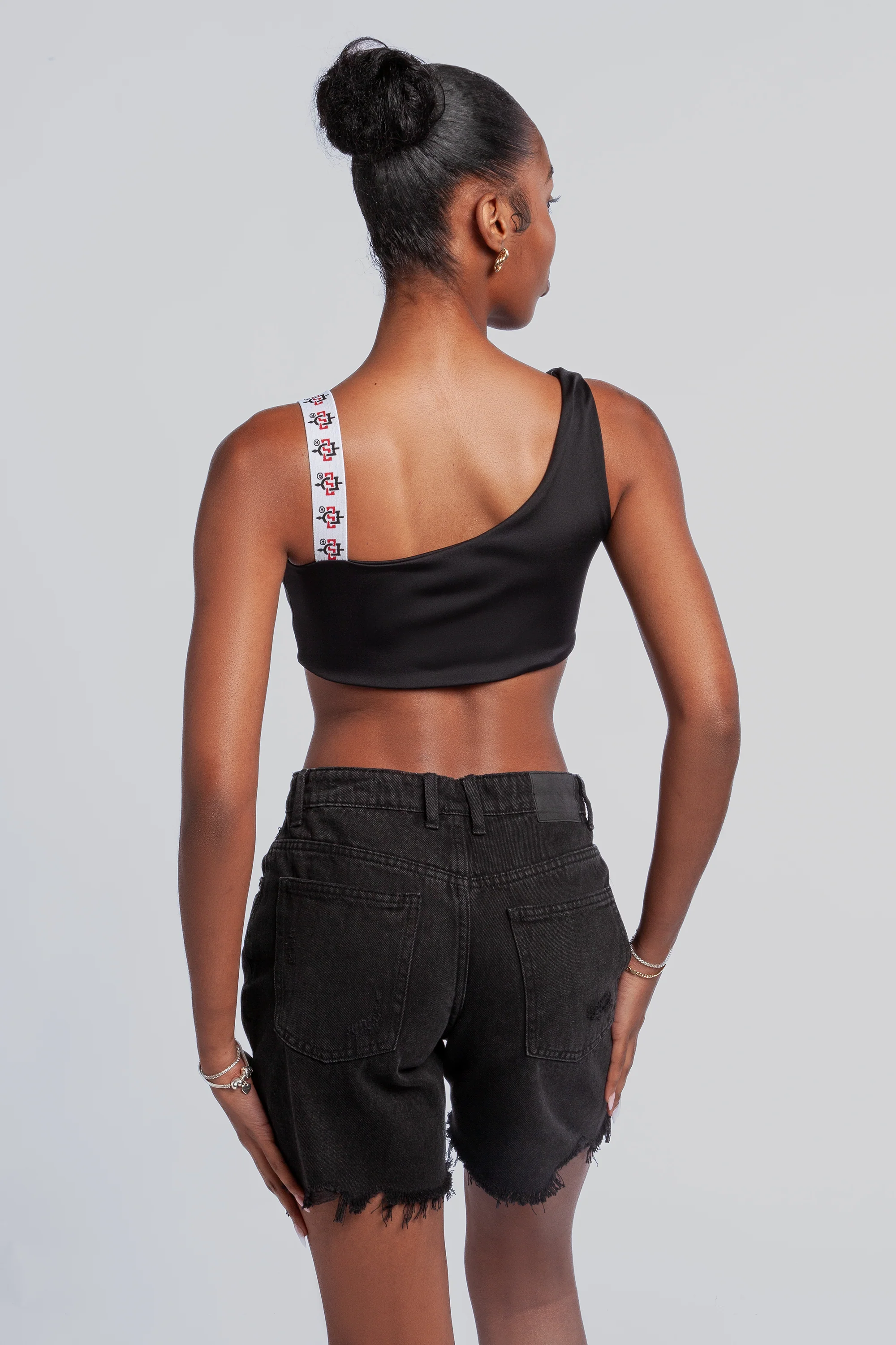 SDSU One Shoulder Crop Top with Woven Straps - Image 3